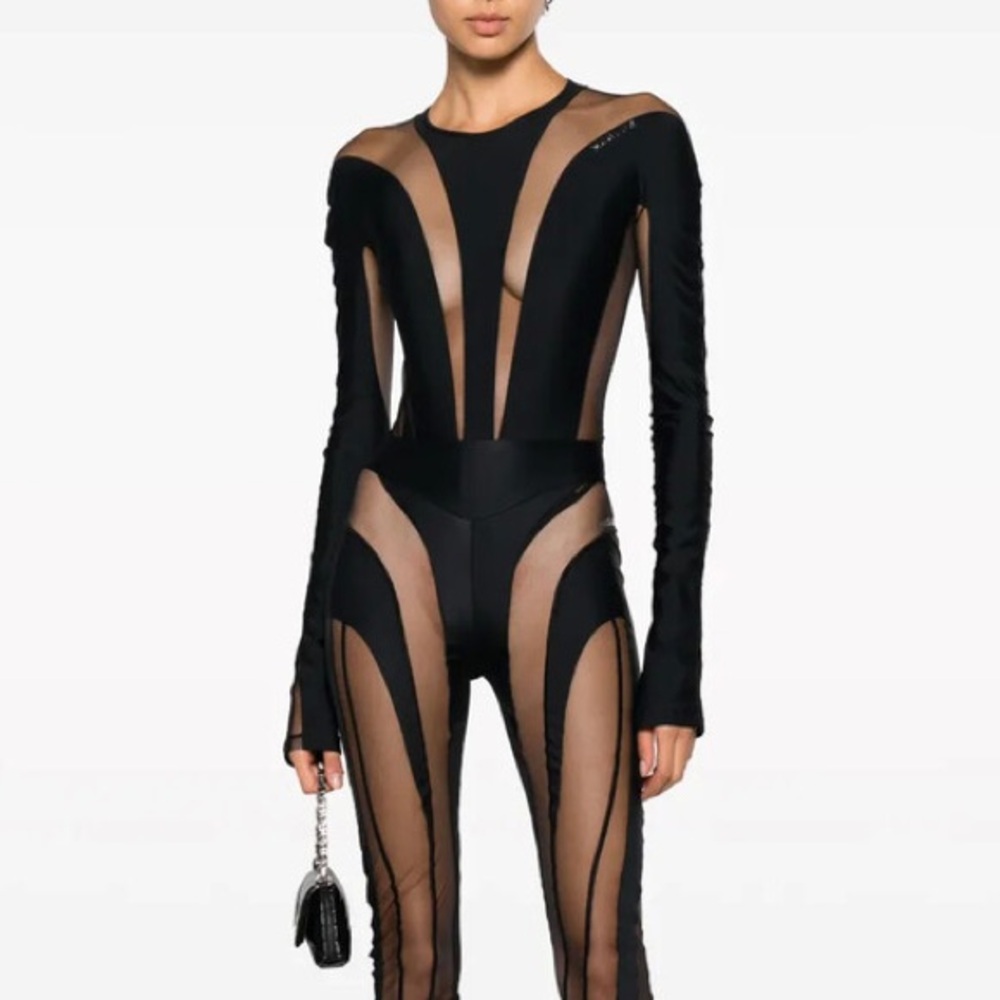 Mugler Illusion Sheer-Detail Bodysuit in Black